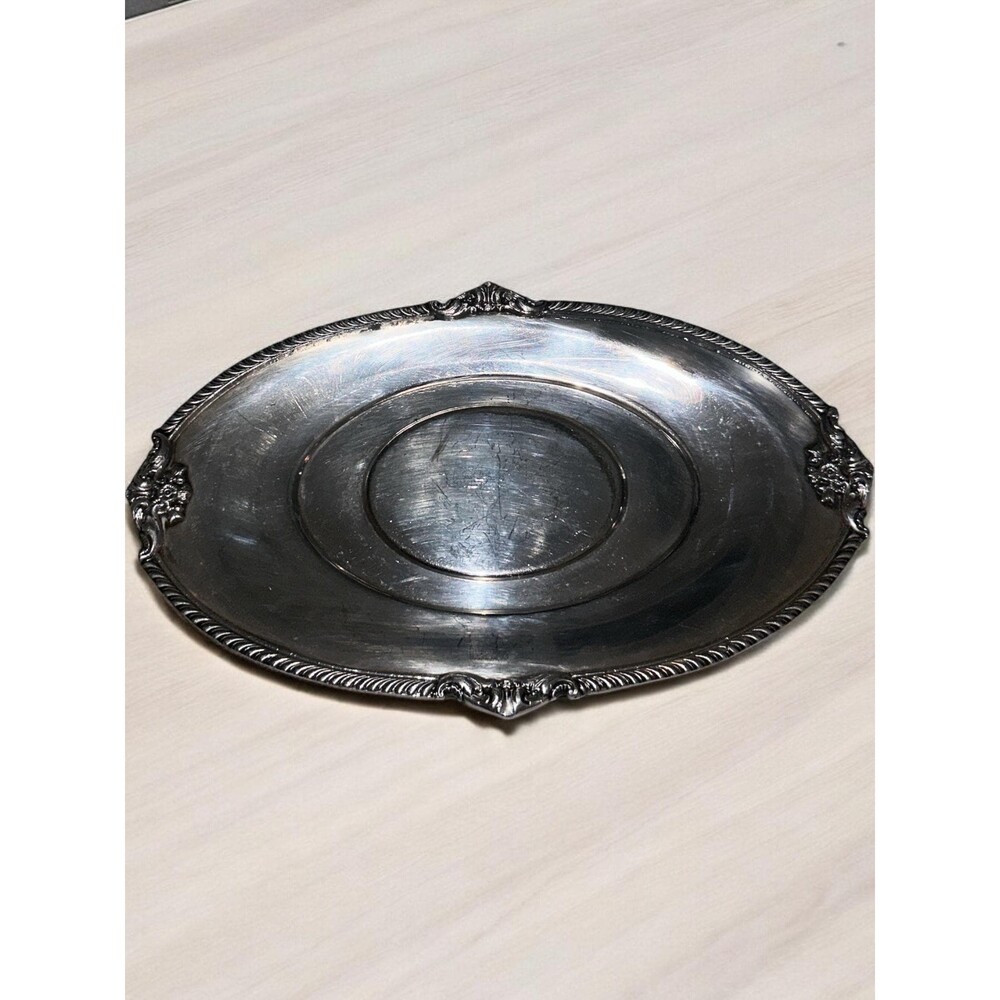 Oval Silver-Plated Ornate Floral Serving Tray/Platter Community Georgian